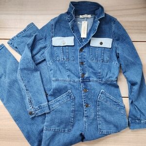 NWT Moben Courtney Denim Jumpsuit with Button Details Long Sleeve Casual